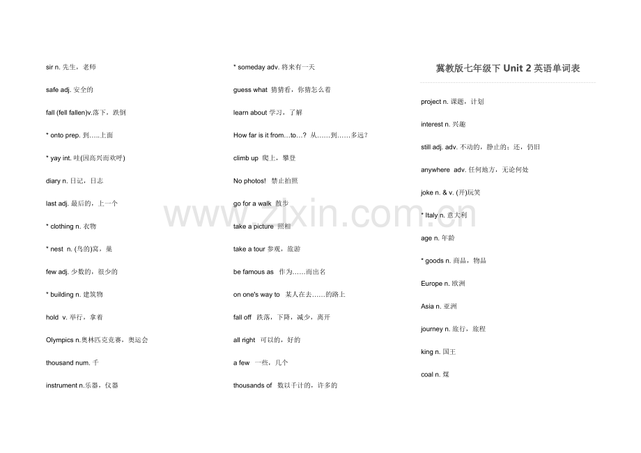 冀教版七年级下Unit1-8英语单词表.doc_第2页