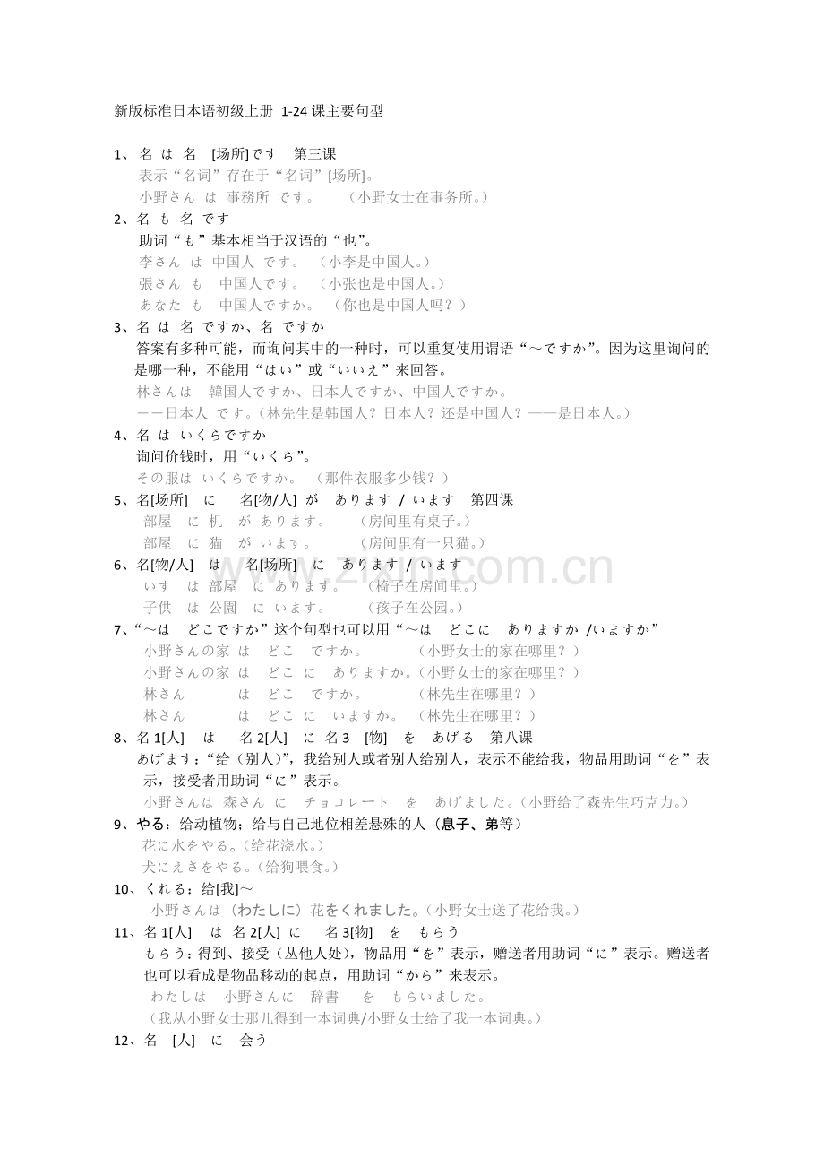 新版标准日本语初级上册1-24课主要句型.doc_第1页