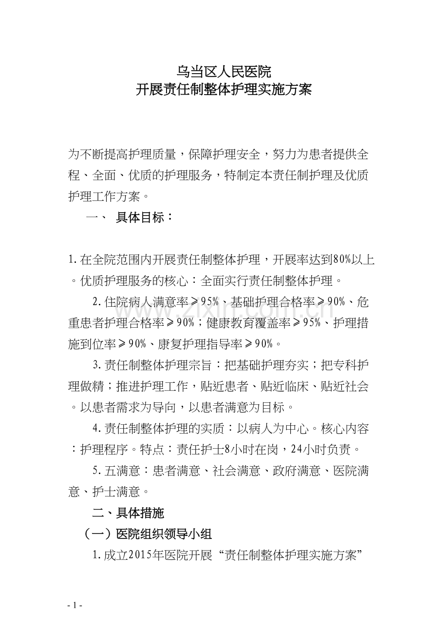 责任制整体护理实施方案.docx_第1页