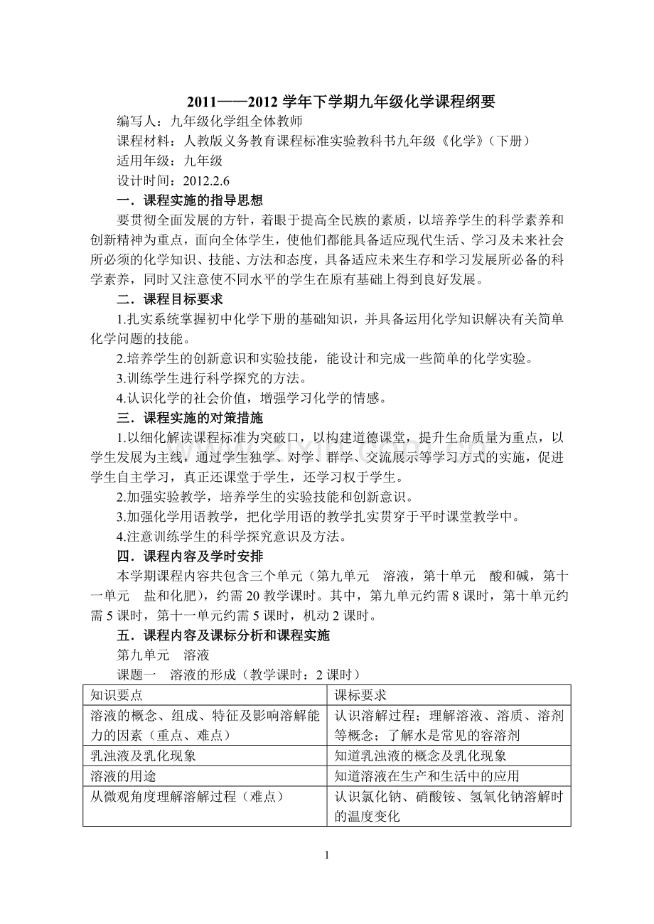 人教版九年级下册化学课程纲要.doc_第1页