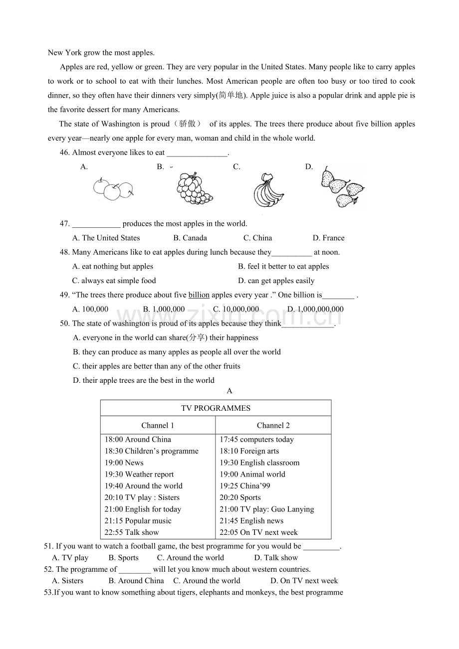 八年级英语阅读短文完形填空各十篇(附带答案).doc_第3页