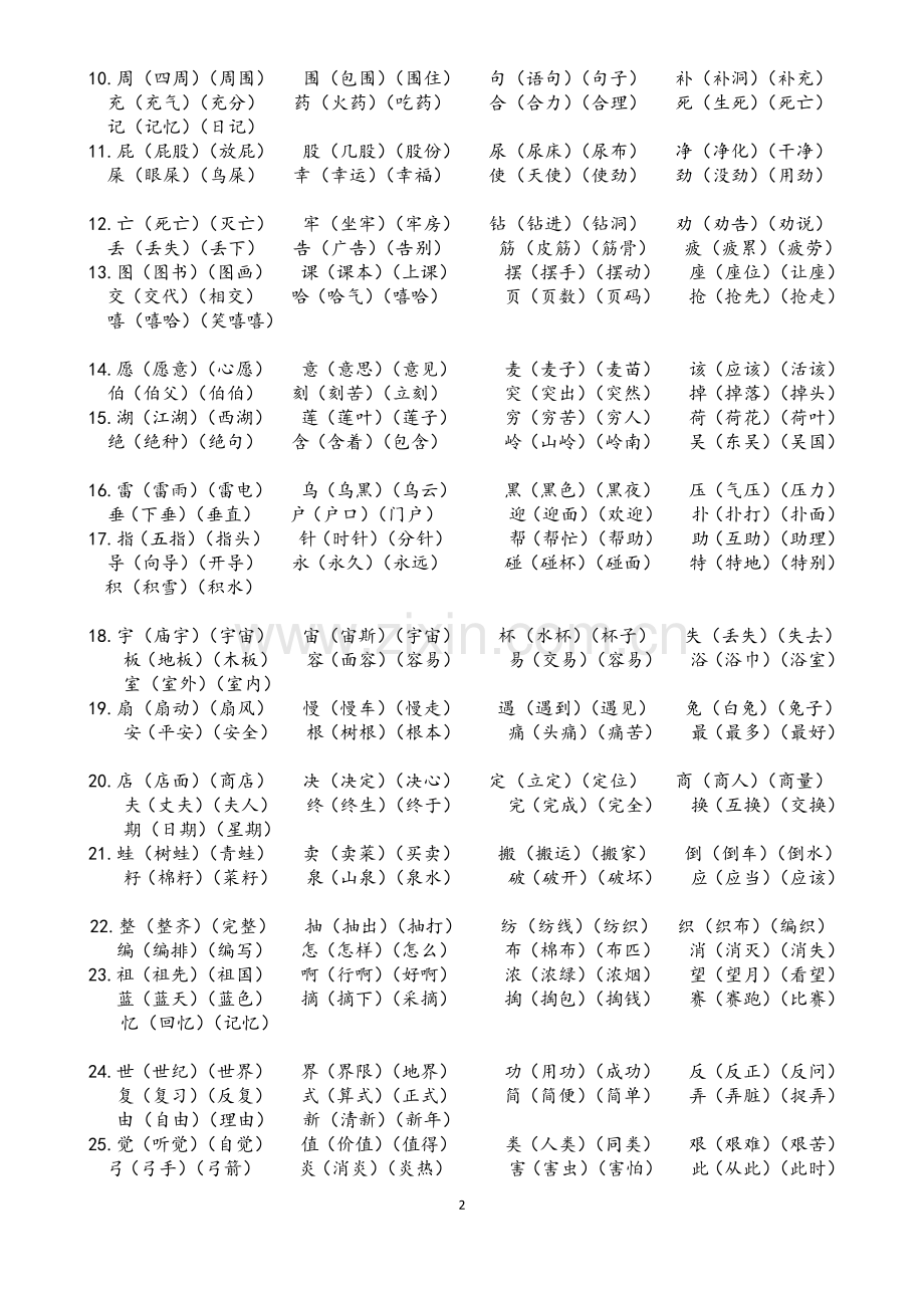 部编版二年级下册语文生字表及组词.doc_第2页