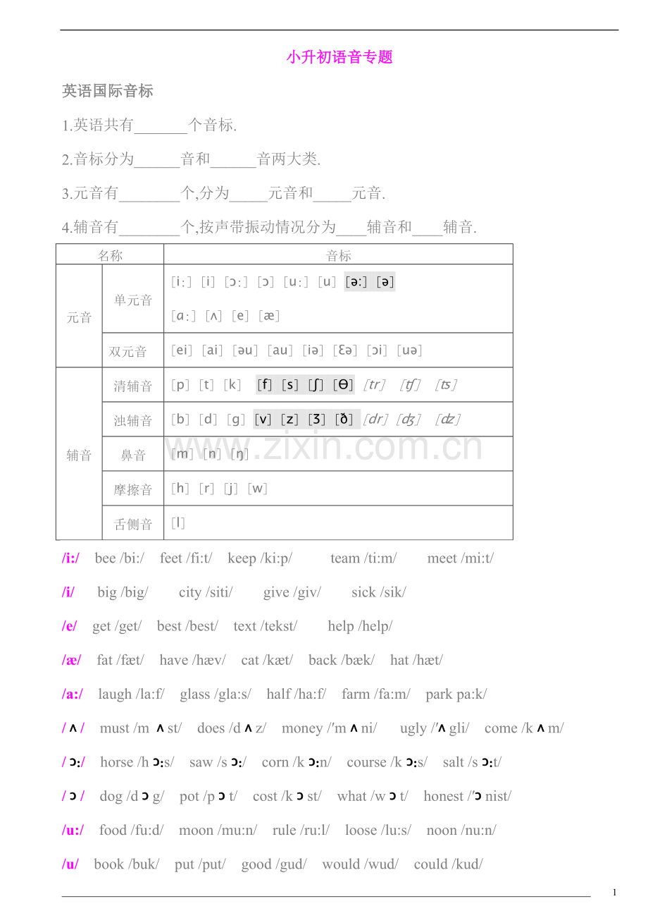 小升初英语语音专题.doc_第1页