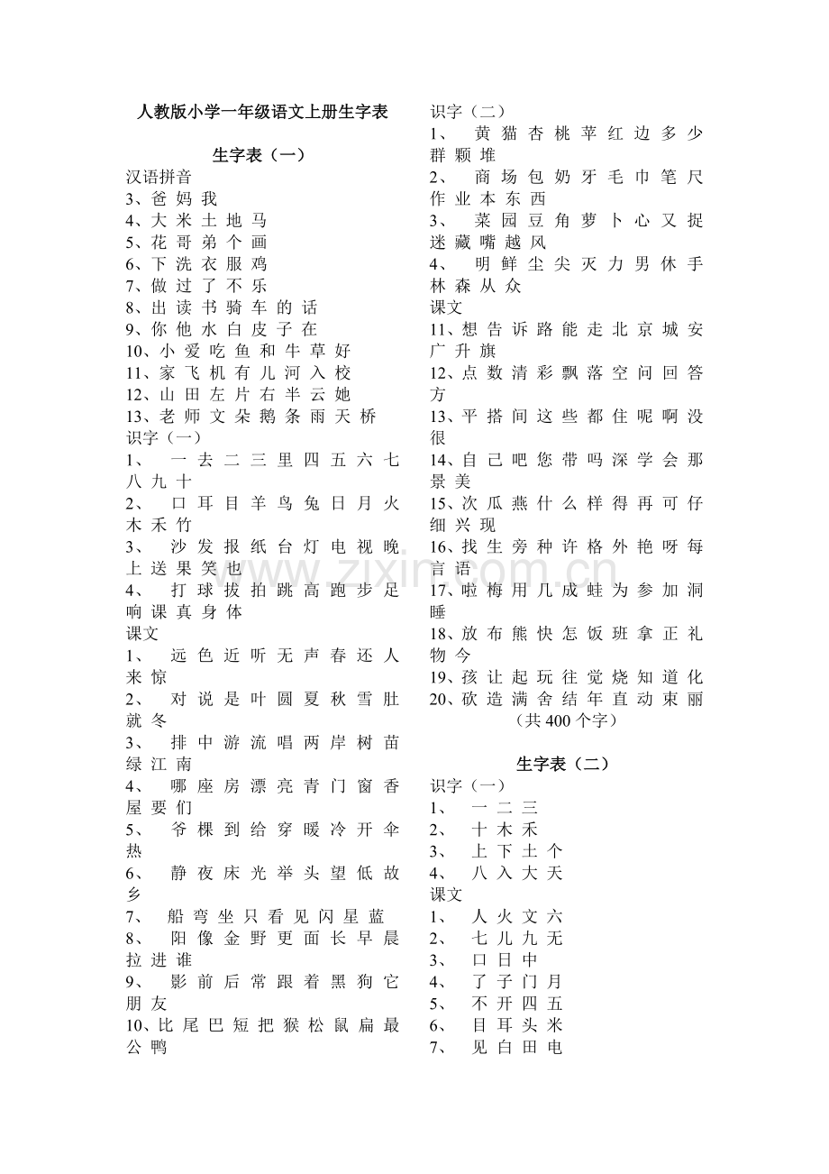 人教版小学1-4年级语文生字表.doc_第1页