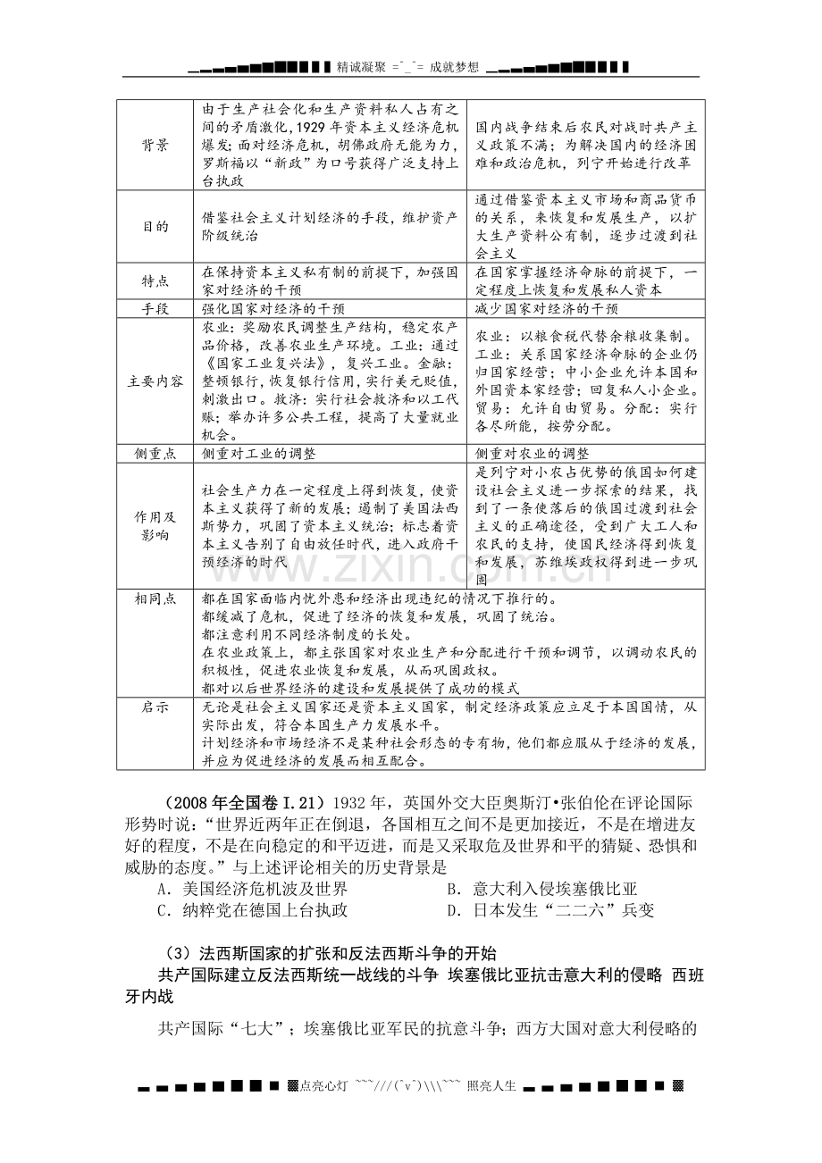 贵州省施秉一中高考历史二轮复习学案：专题24第一次世界大战后的资本主义世界.doc_第2页