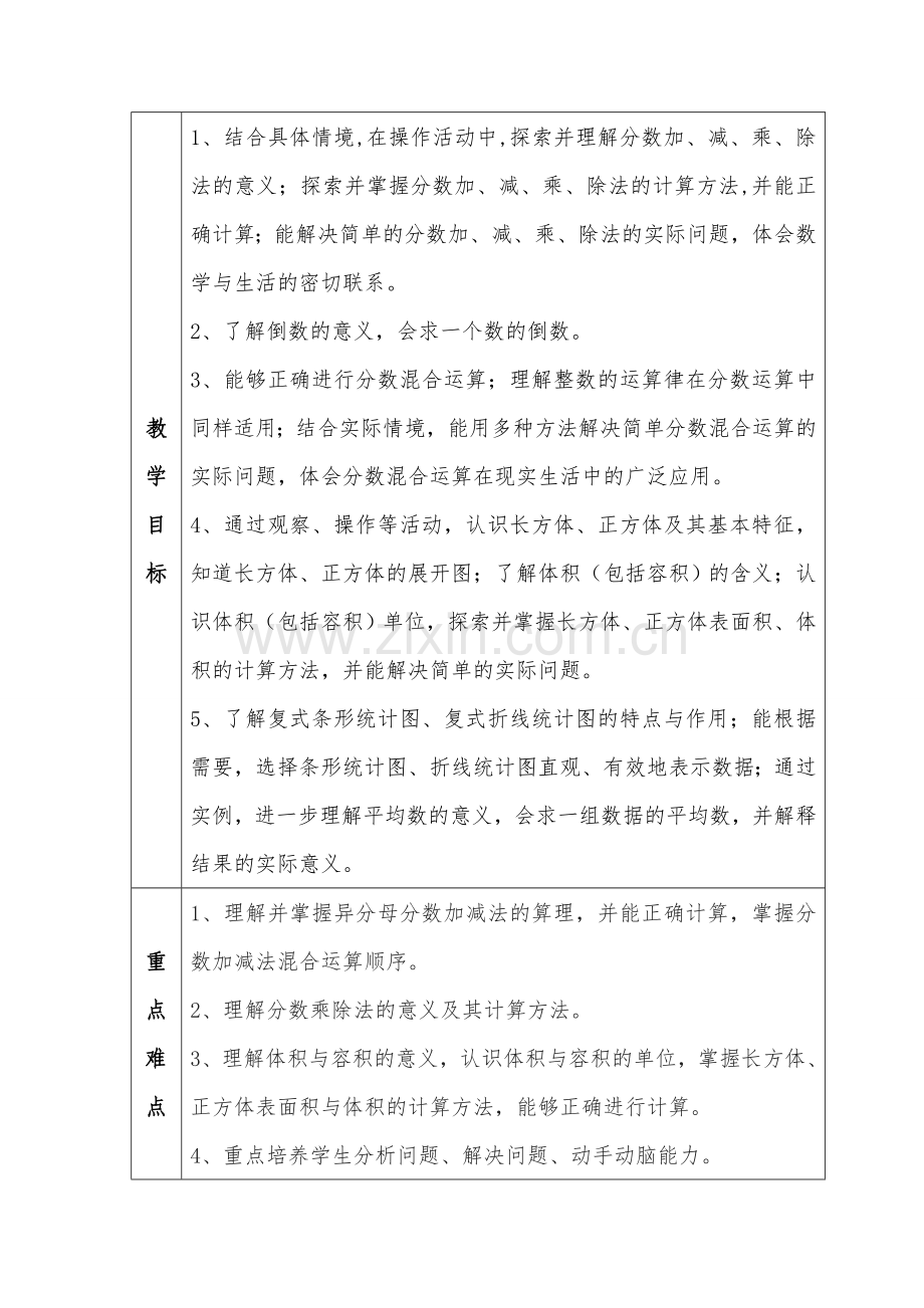 北师大版小学五年下册数学教学计划(含进度表).doc_第3页