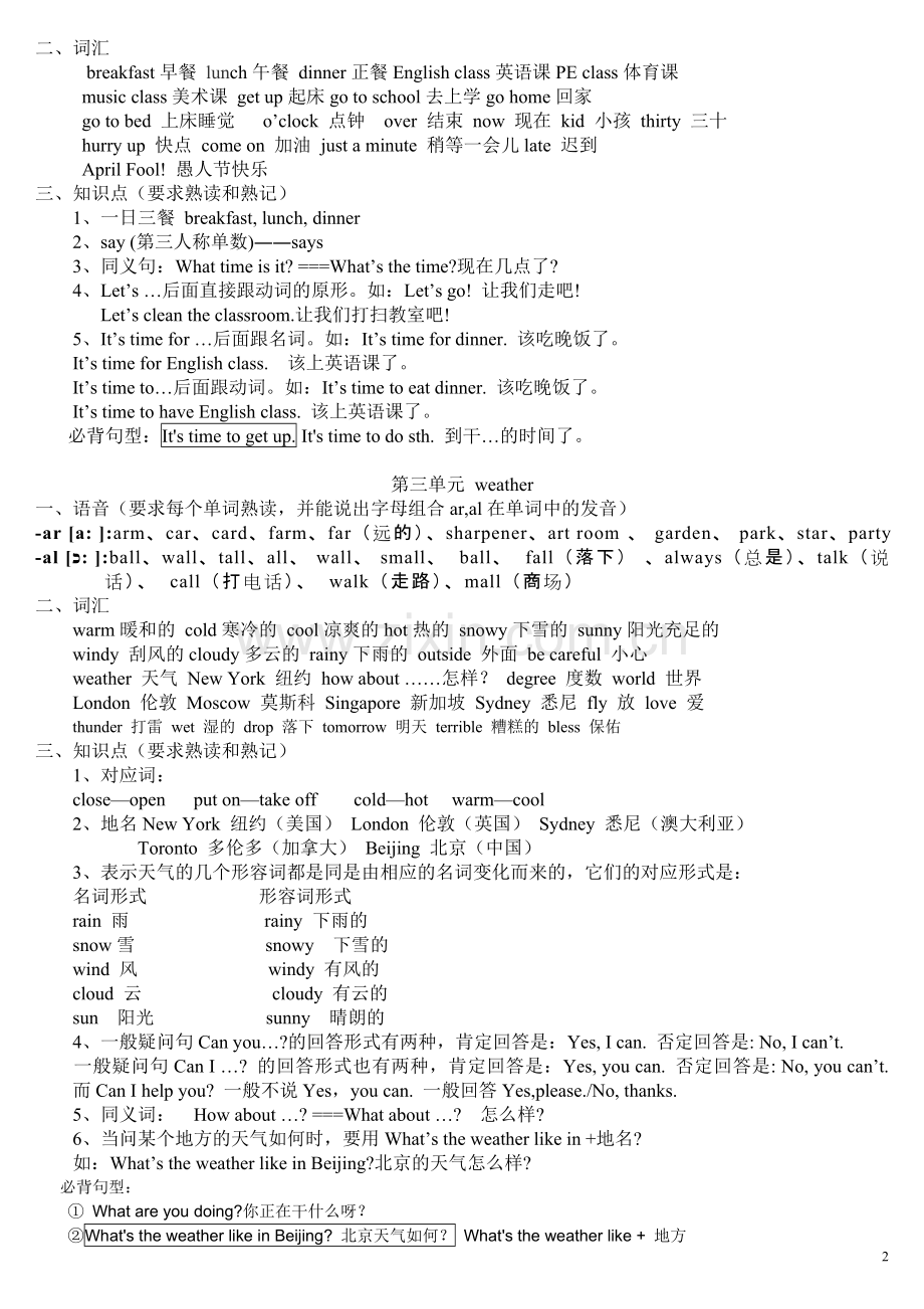 人教版四年级英语下册知识点总结(非常有用).doc_第2页