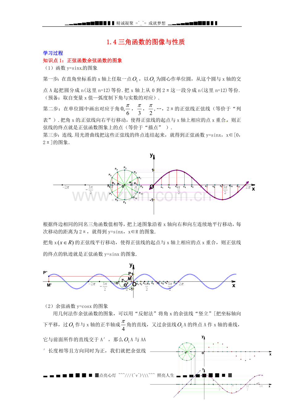 人教A版高中数学必修四第一章三角函数《三角函数的图像与性质》学习过程.doc_第1页