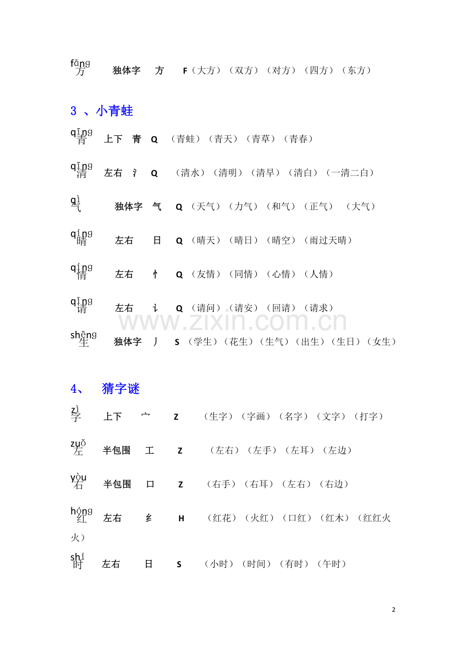 新人教部编版小学一年级语文下册组词(带拼音、部首、生字结构).doc_第2页