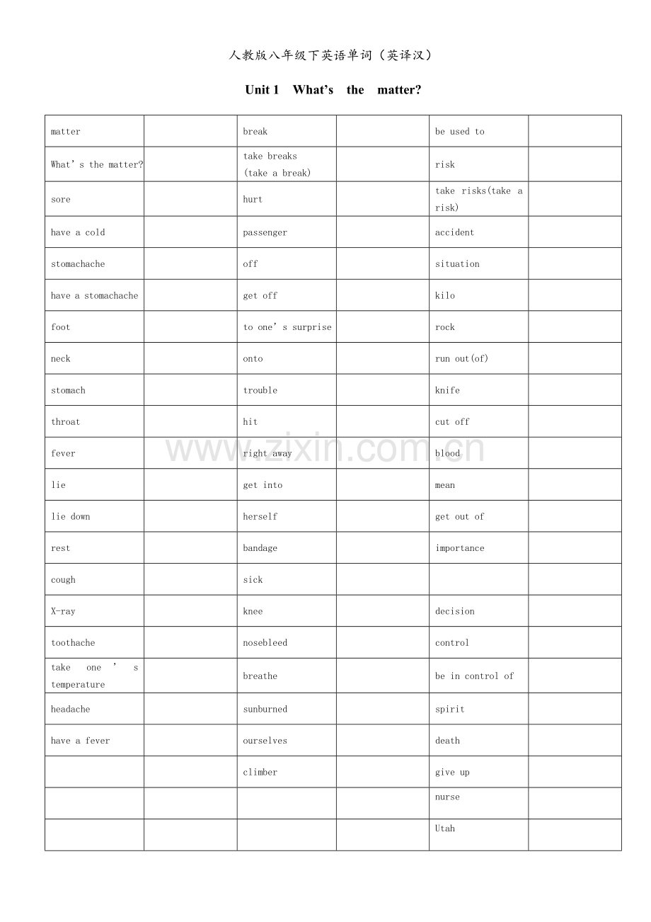 人教版八年级下英语单词(英译汉).doc_第1页