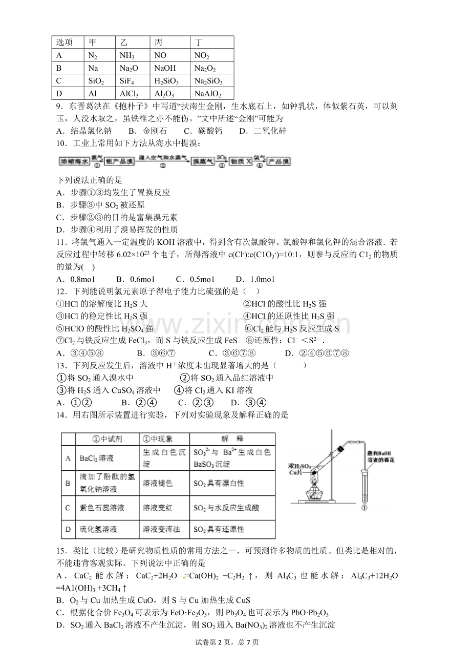 《非金属及其化合物》练习题和答案.doc_第2页