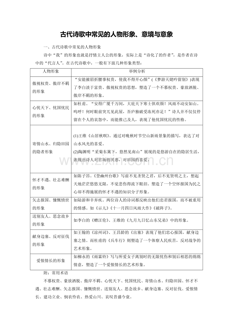 古代诗歌中常见的人物形象、意境与意象分析.doc_第1页