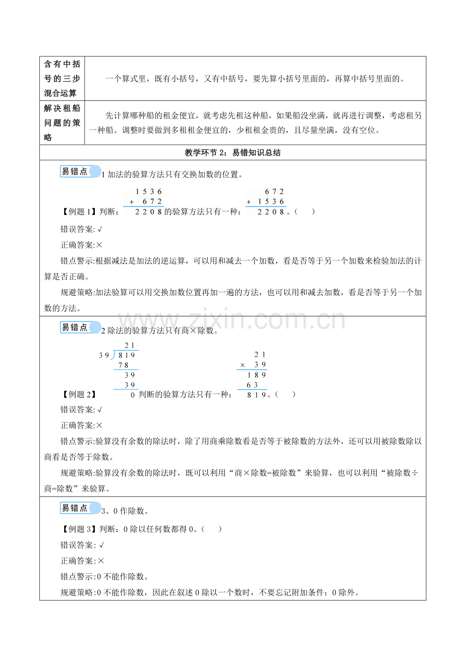 人教版四年级数学下册第一单元《四则运算》重点知识归纳与易错总结.doc_第2页