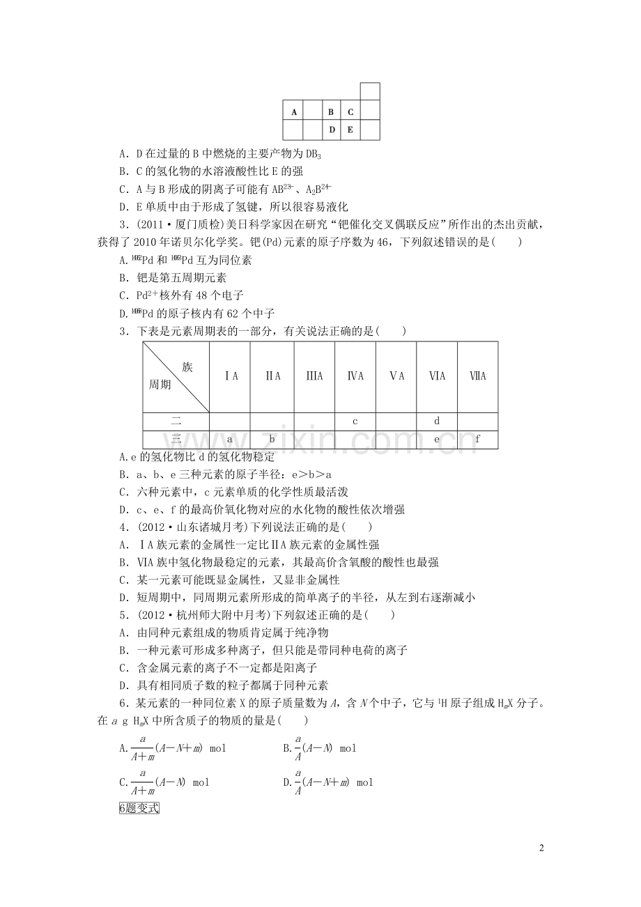 版高考化学一轮总复习第四章第一节元素周期表检测试题.doc_第2页