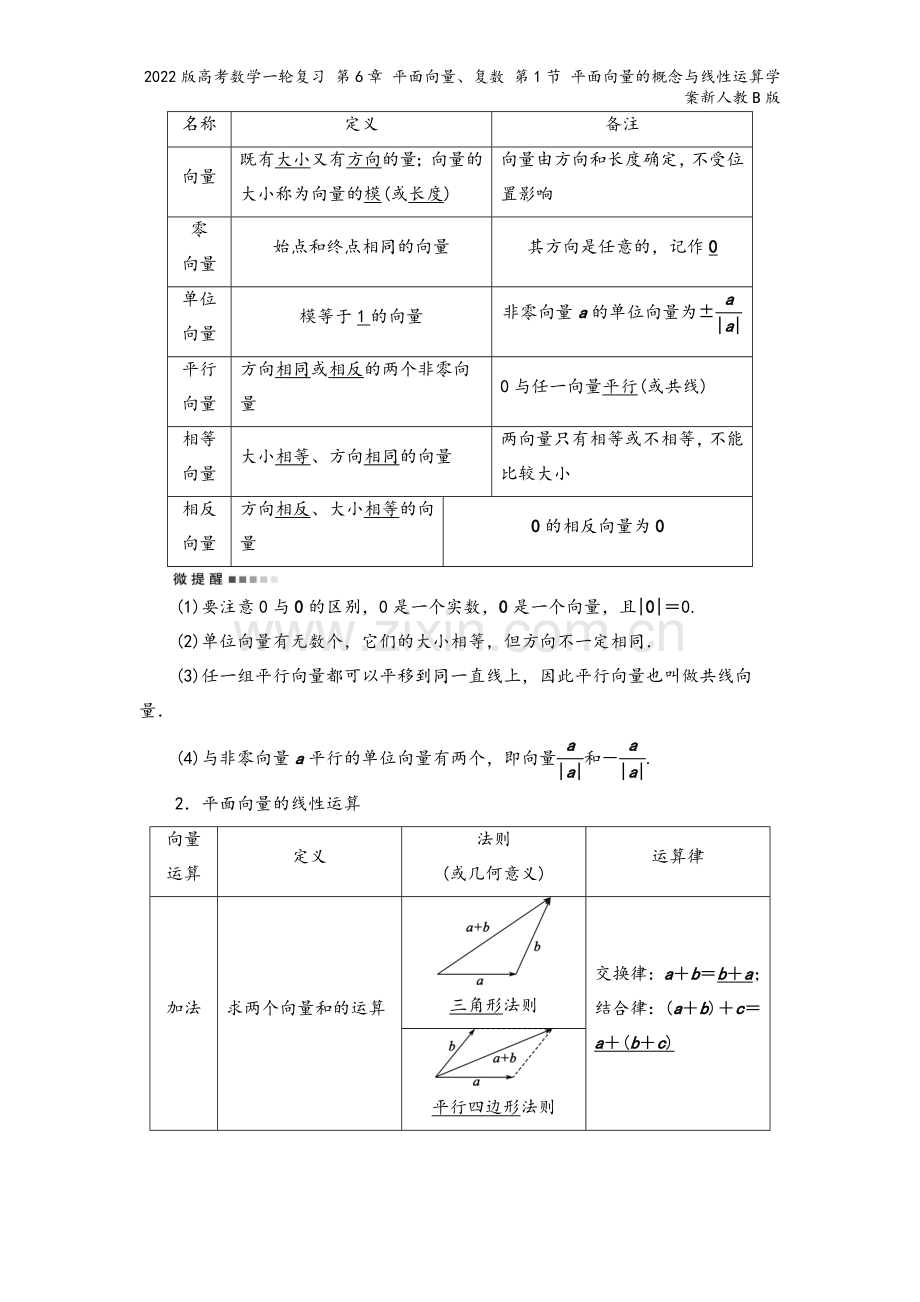 2022版高考数学一轮复习-第6章-平面向量、复数-第1节-平面向量的概念与线性运算学案新人教B版.doc_第3页