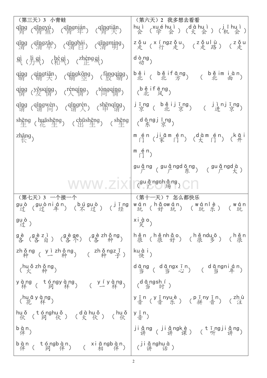 部编版一年级下册写字表扩词(抄写本)带拼音.doc_第2页