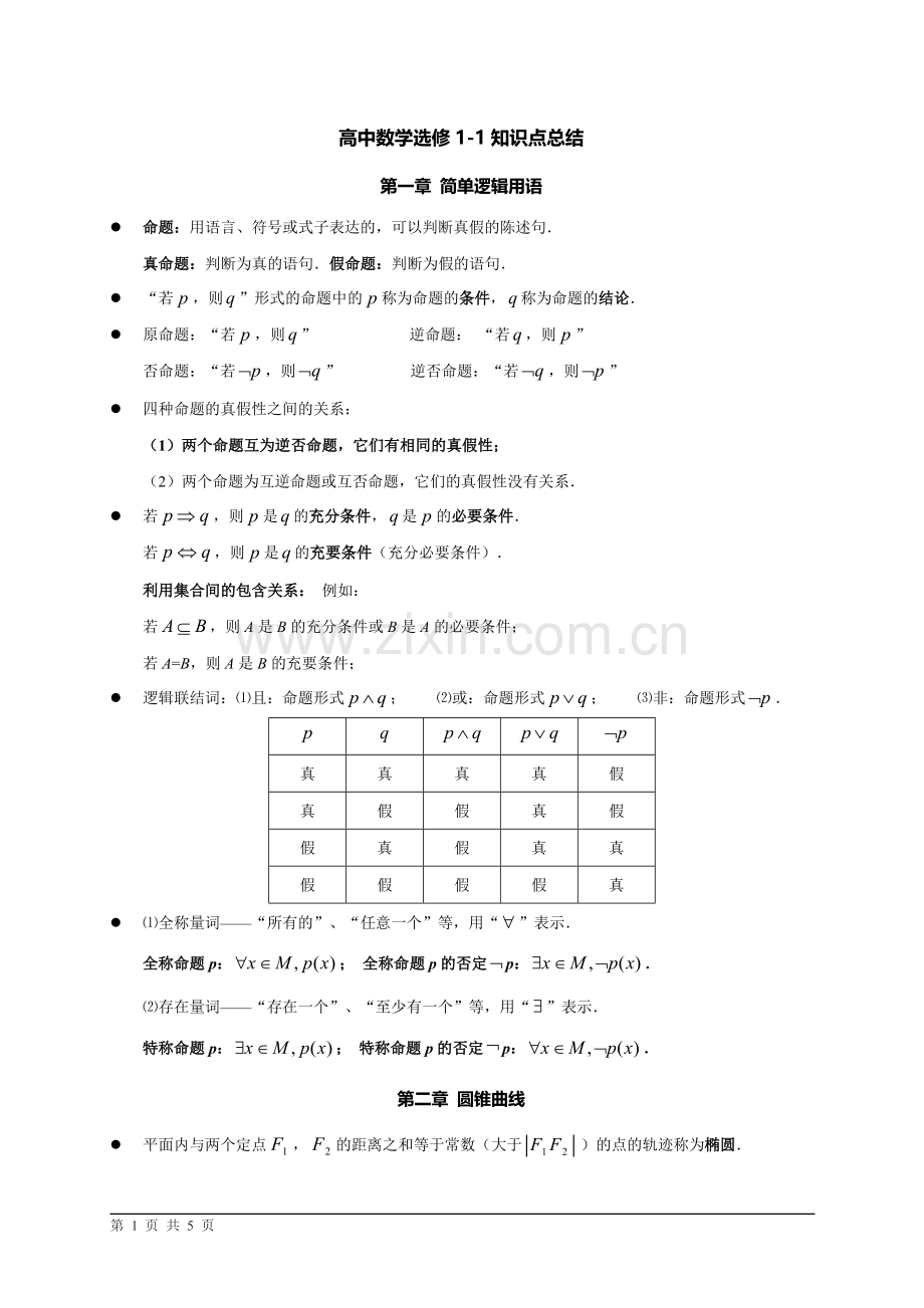 人教版高中数学选修1-1知识点总结).doc_第1页