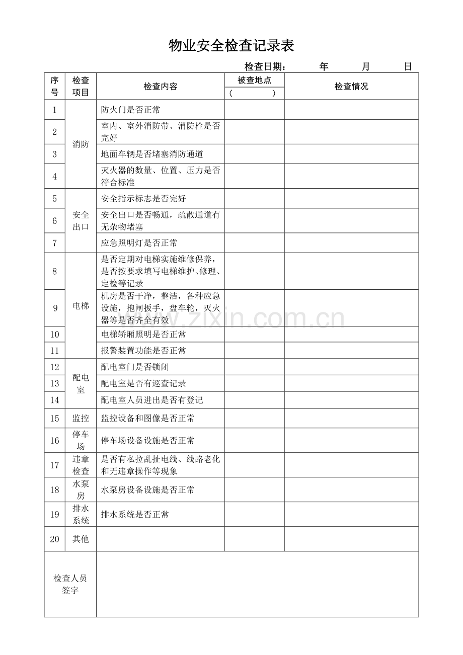 物业安全检查表.doc_第1页