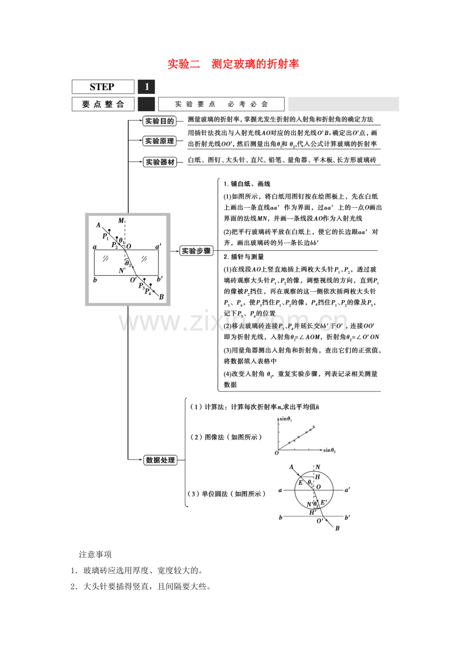 高考物理一轮复习实验二测定玻璃的折射率教案(含解析)沪科版.doc_第1页