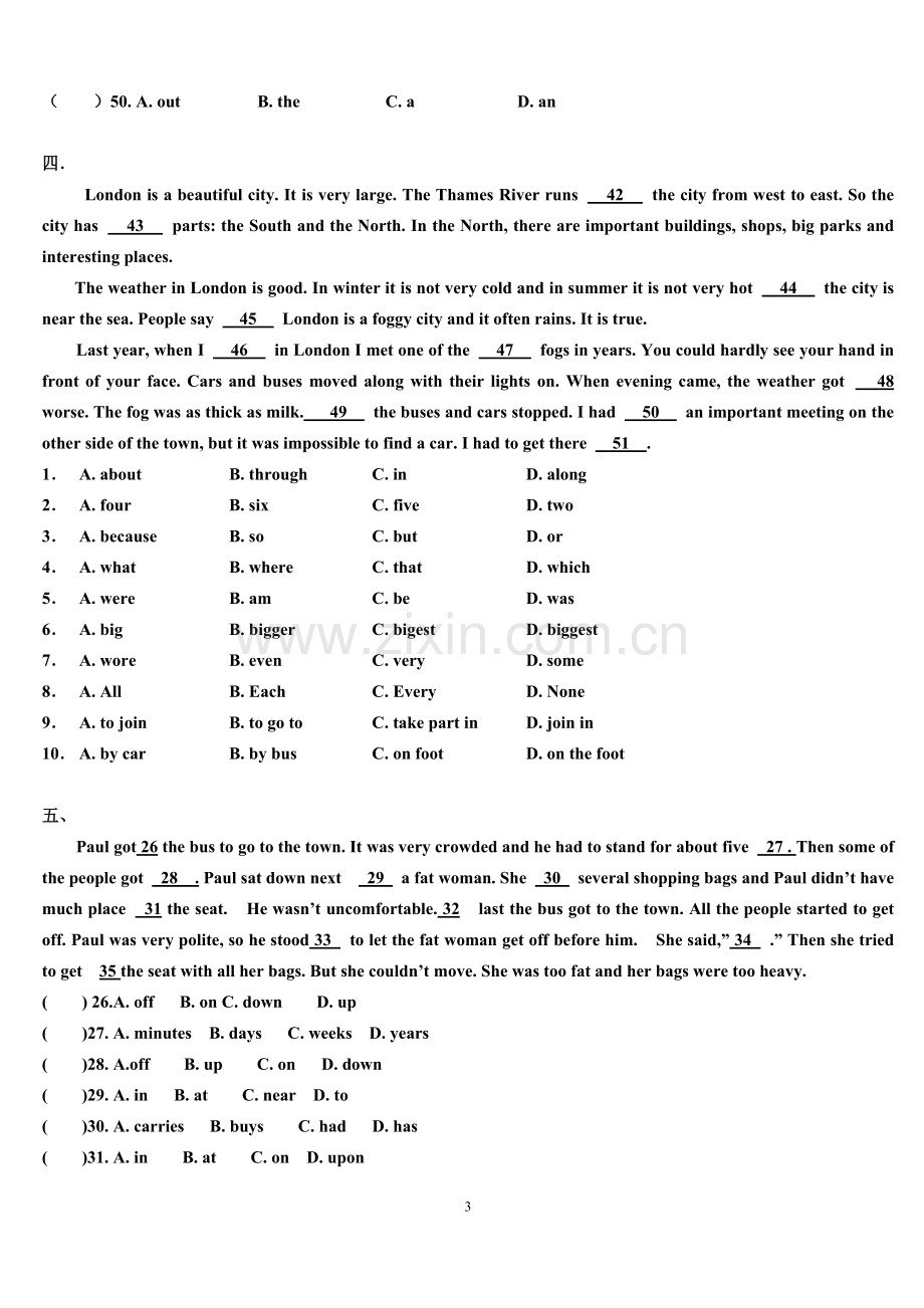 人教版英语完形填空专项练习15篇---八年级(附答案).doc_第3页