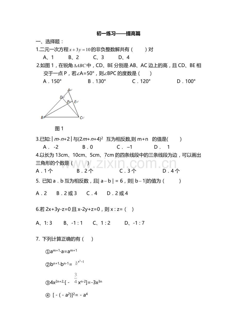 初一数学综合练习题及答案(提高篇).doc_第1页