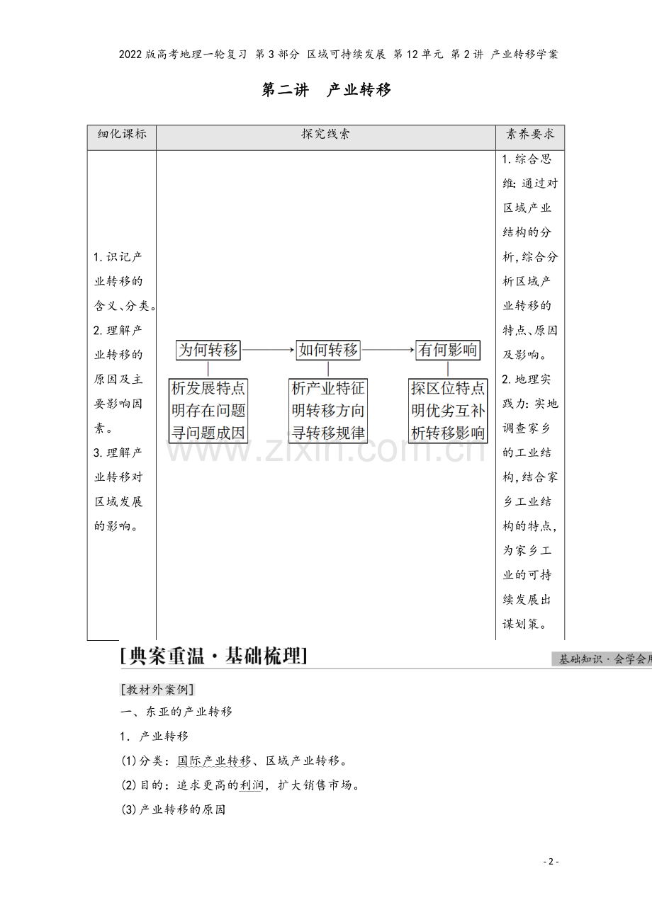 2022版高考地理一轮复习-第3部分-区域可持续发展-第12单元-第2讲-产业转移学案.doc_第2页