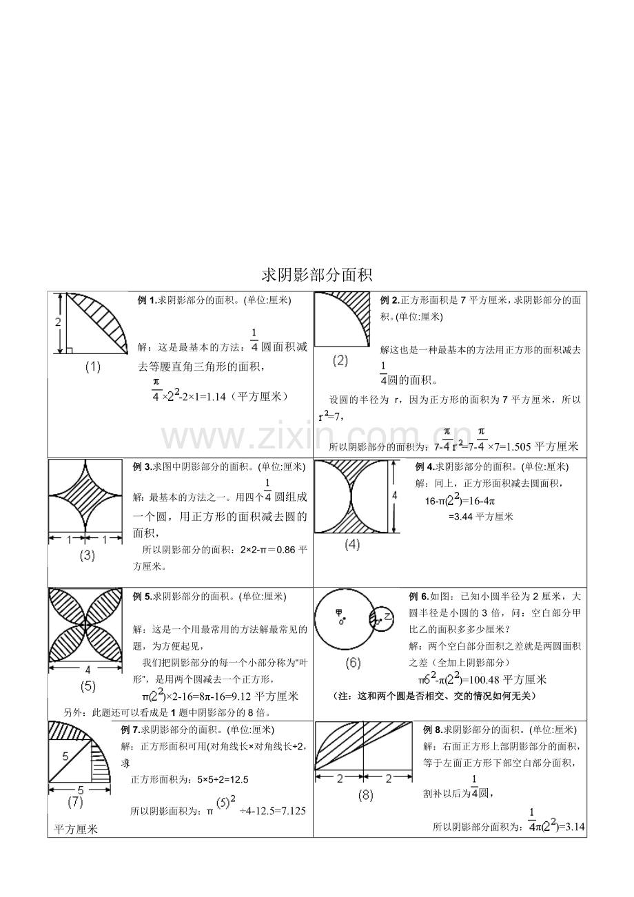 小学六年级求阴影部分面积试题和答案.doc_第1页