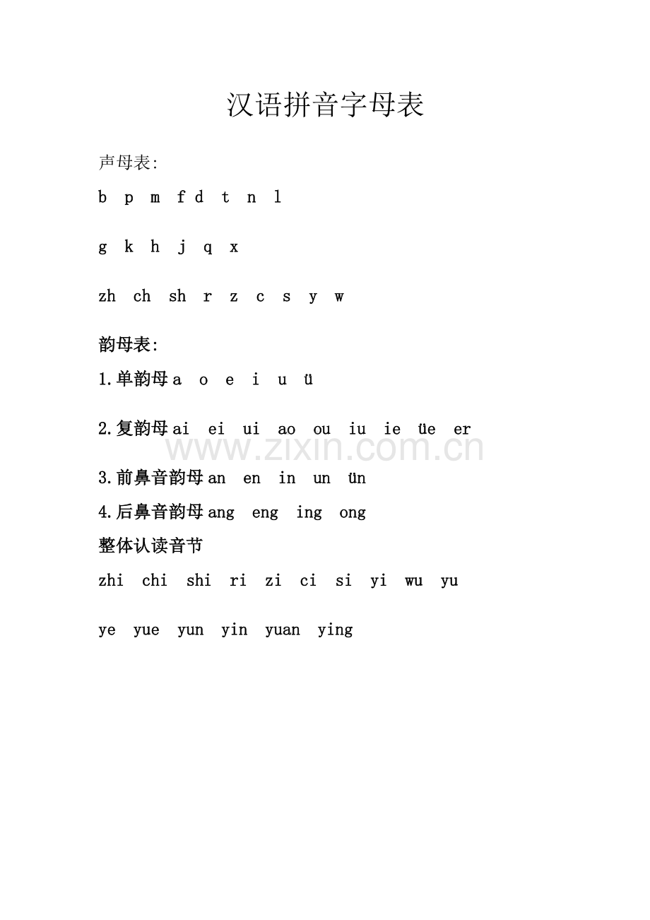 小学生一年级拼音字母表.doc_第1页