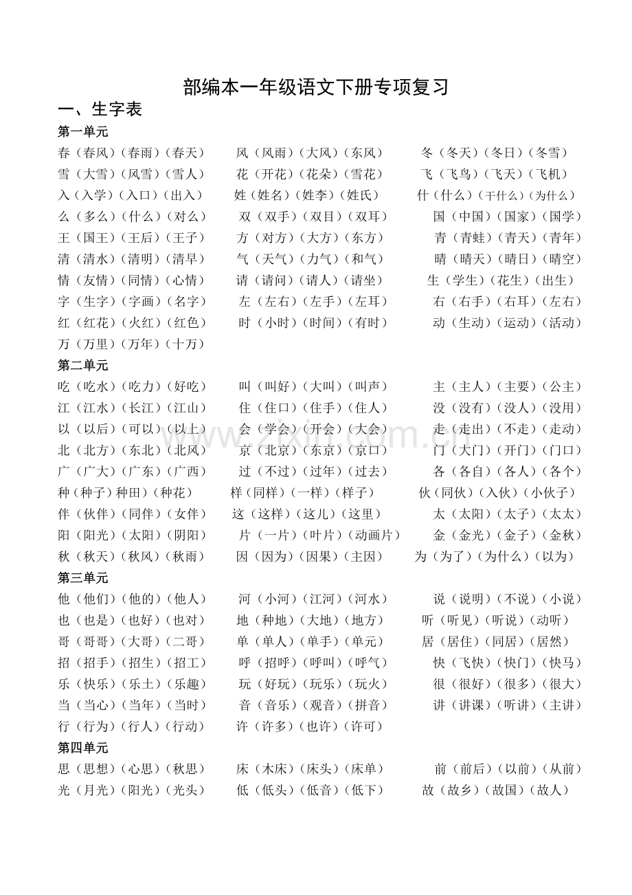 部编一年级下册语文总复习资料(2).doc_第1页