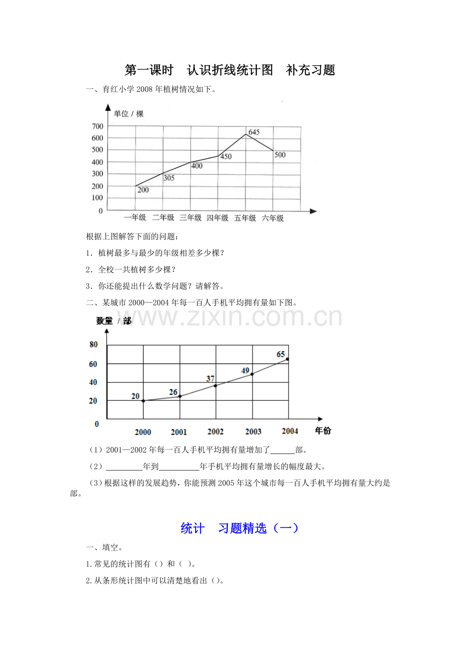 第一课时认识折线统计图习题.doc_第1页