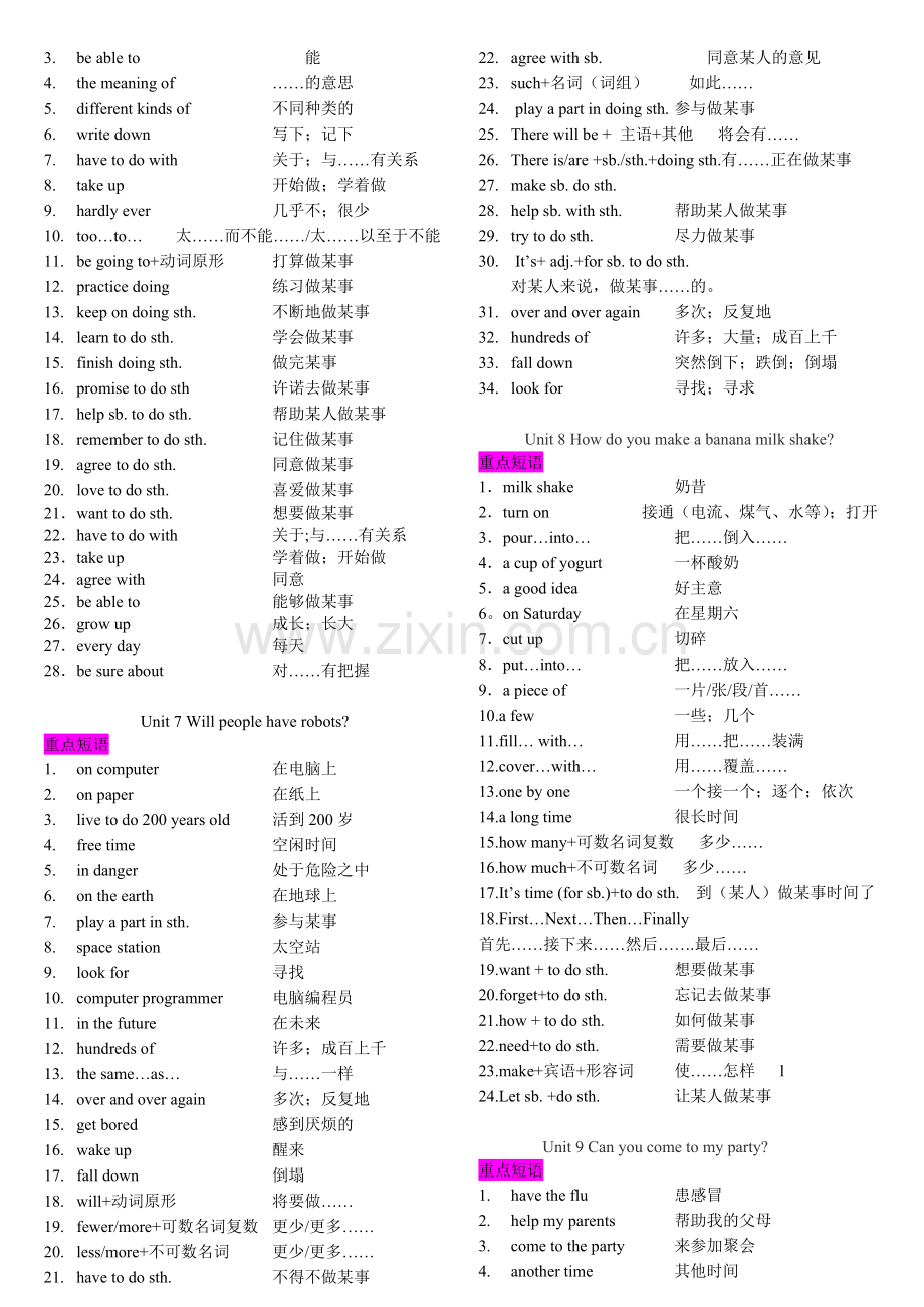 人教版八年级上册英语短语(适合中等偏上)(3).doc_第3页