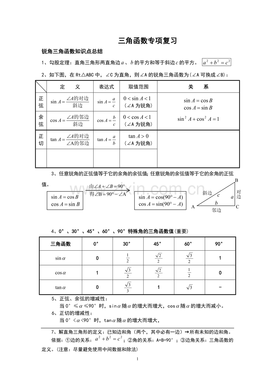 初三锐角三角函数精编讲义.doc_第1页