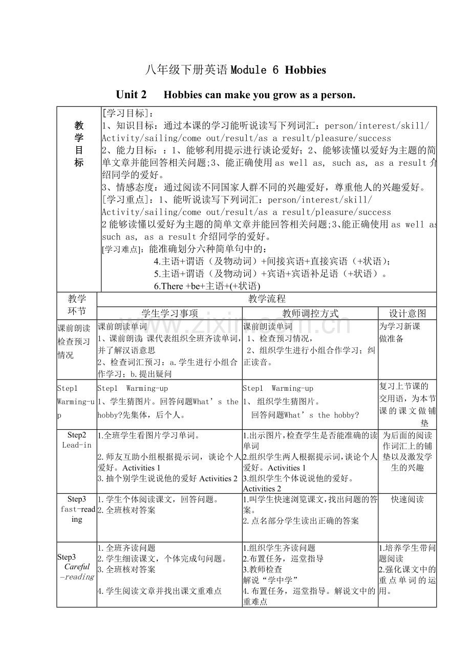 新外研版八年级下册英语导学案Module6Unit2.doc_第1页