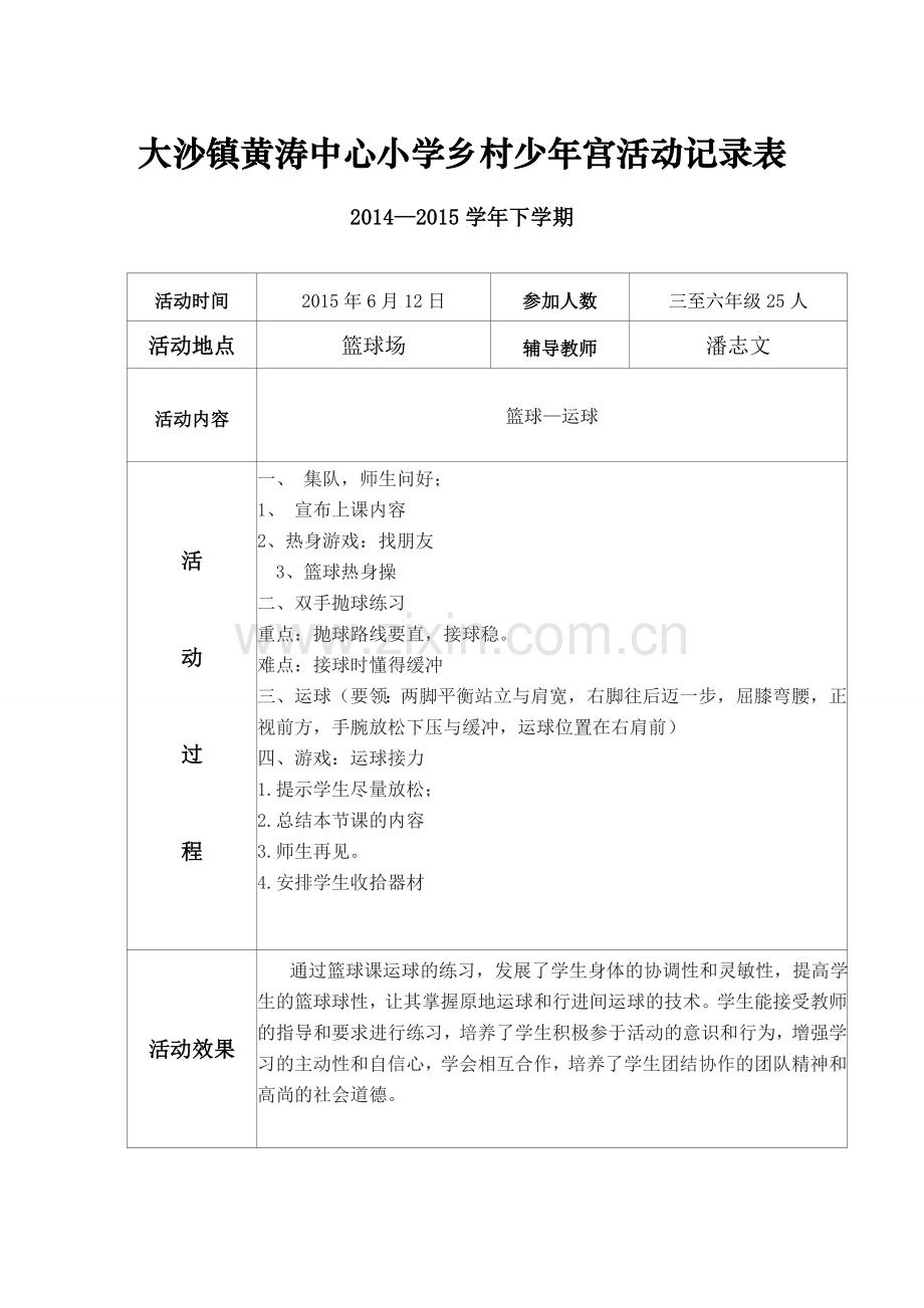 乡村少年宫活动记录表(篮球).doc_第2页