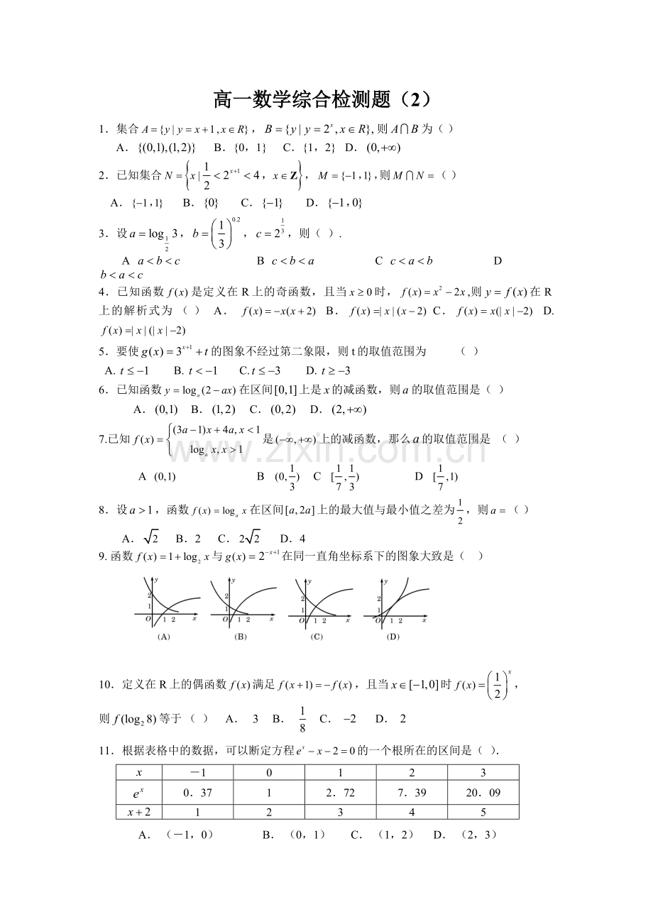 高一数学必修1综合测试题3套(附答案).doc_第3页