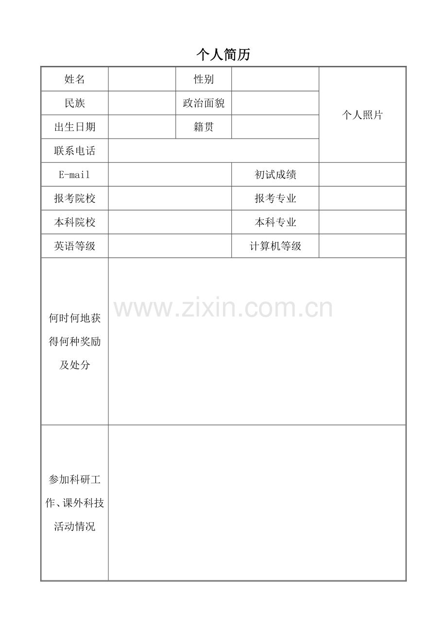 研究生复试个人简历模板.doc_第1页