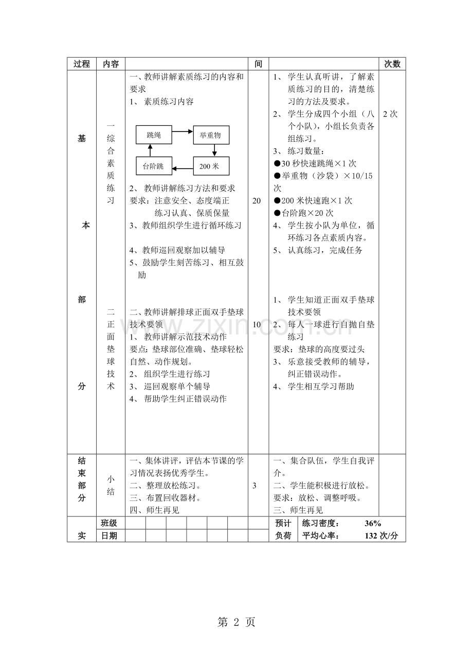 初三体育教案第9课教材身体素质练习选用教材(排球).doc_第2页