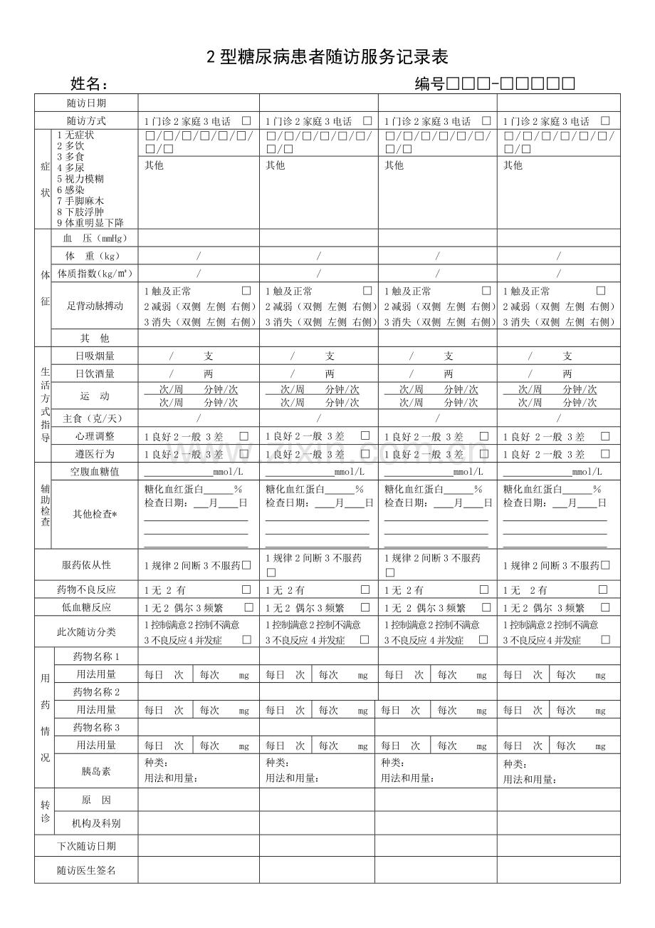 新版2型糖尿病患者随访服务记录表(2017版).doc_第1页