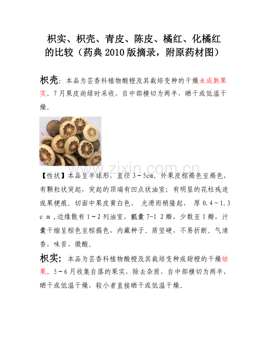 枳实青皮枳壳陈皮橘红的比较.doc_第1页