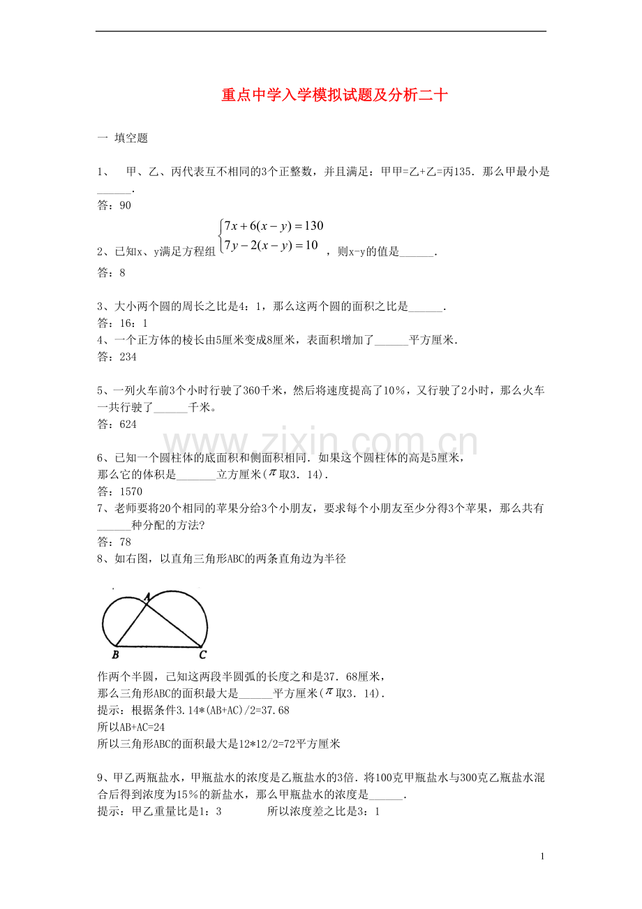 重点中学小升初分班考试题及详解二十.doc_第1页