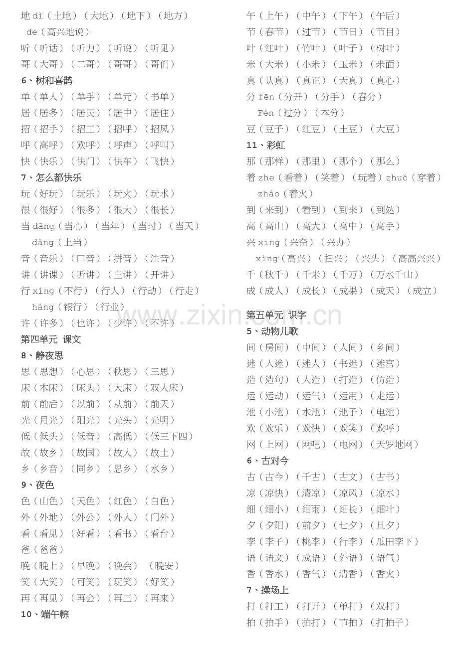 2018一年级下册一类字组词.doc_第2页