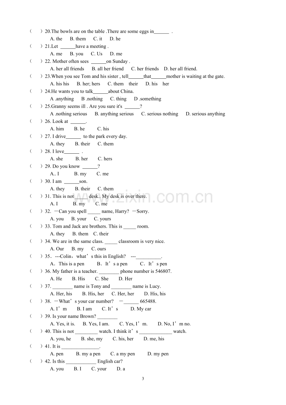 初中英语代词专项练习.doc_第3页