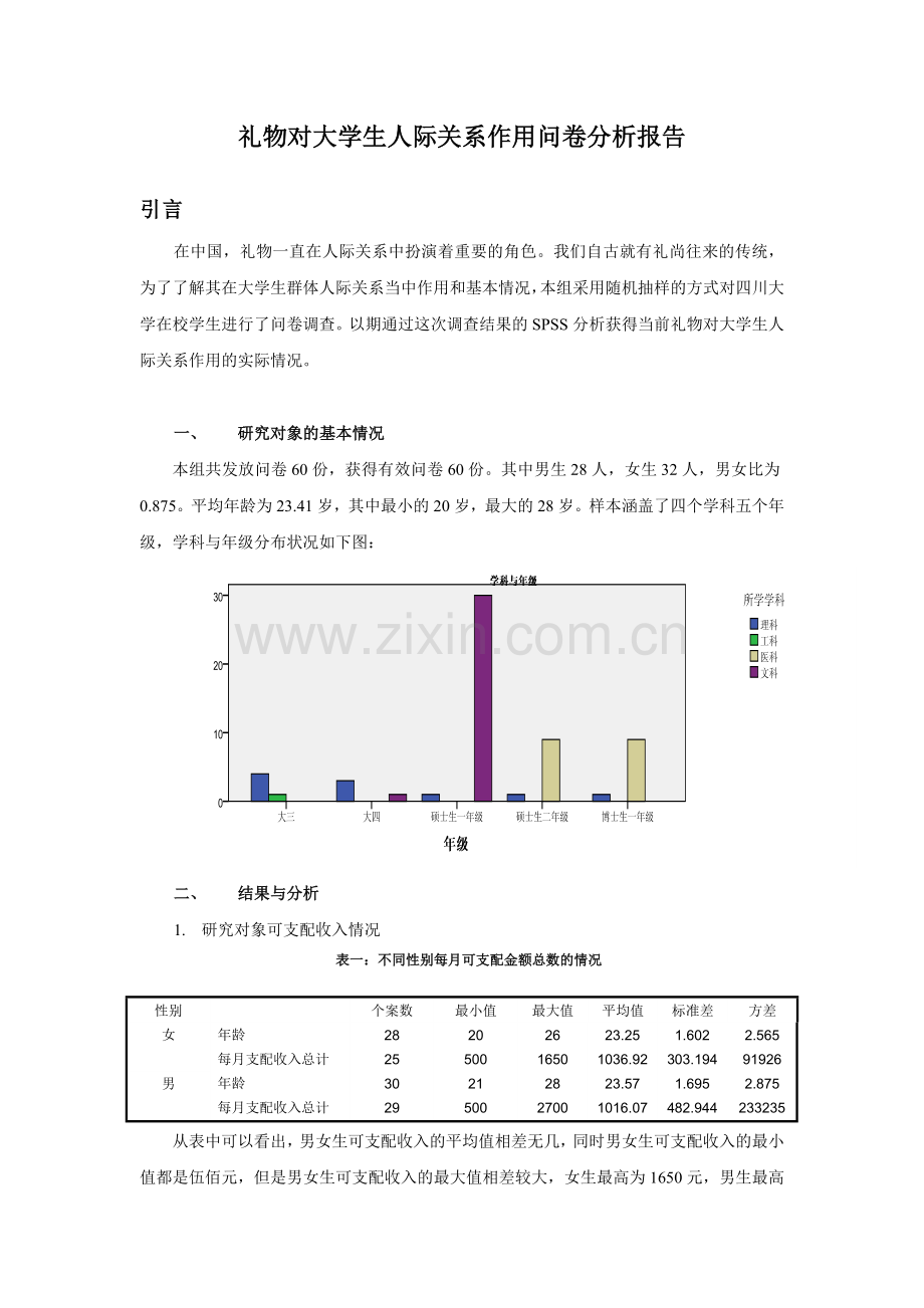 礼物对大学生人际关系作用问卷分析报告SPSS分析报告.doc_第1页