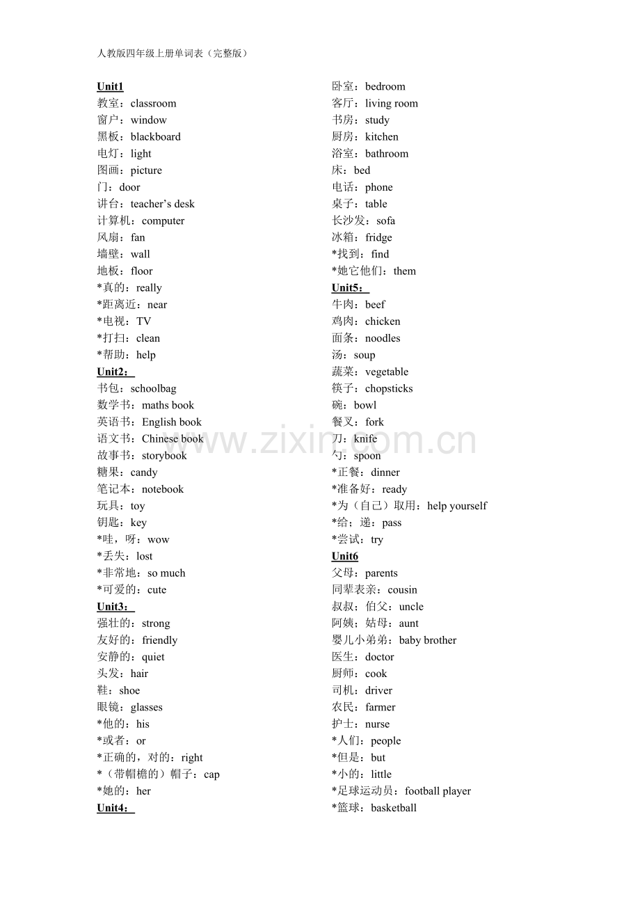 人教版四年级上册单词表(2).doc_第1页