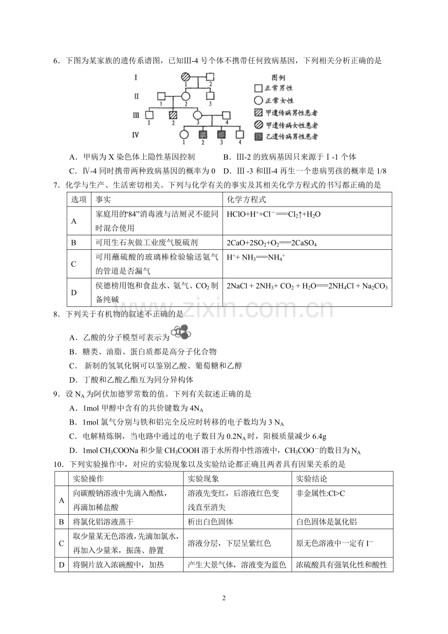 江西省南昌市2018届高三第一次模拟测试(理综)-(2).doc_第2页