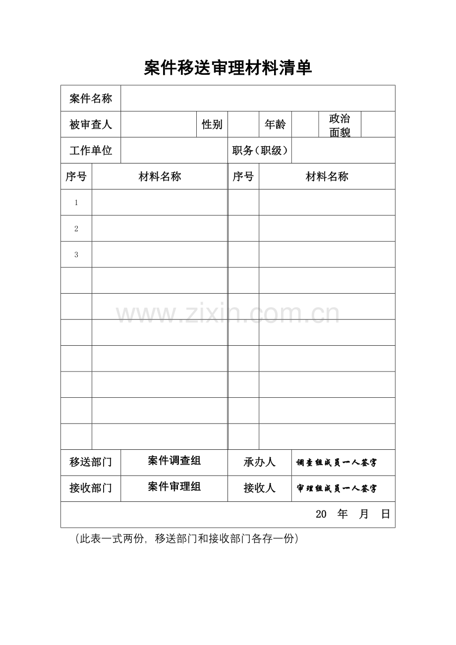 案件移送审理材料清单.doc_第1页