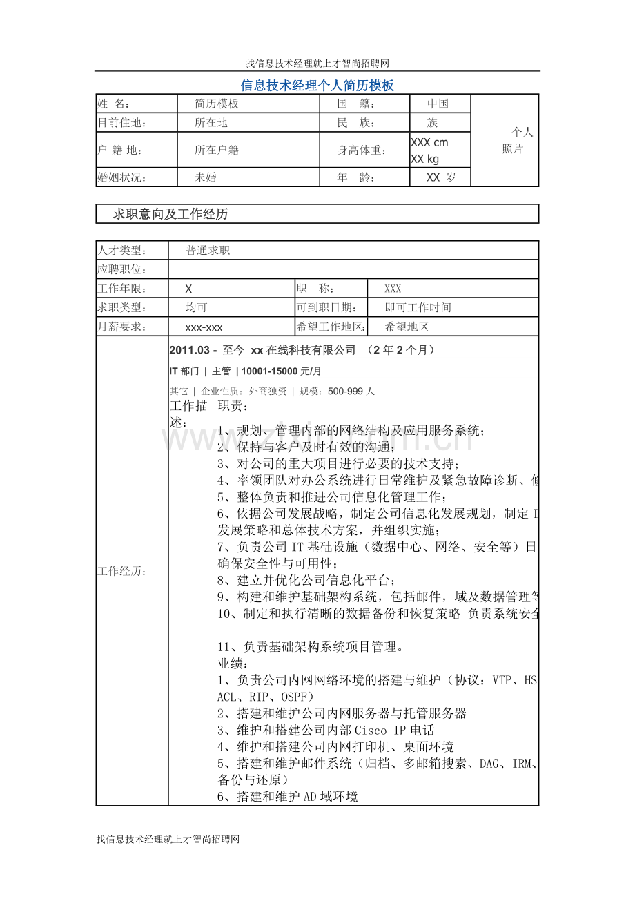 信息技术经理-个人简历模板.doc_第1页