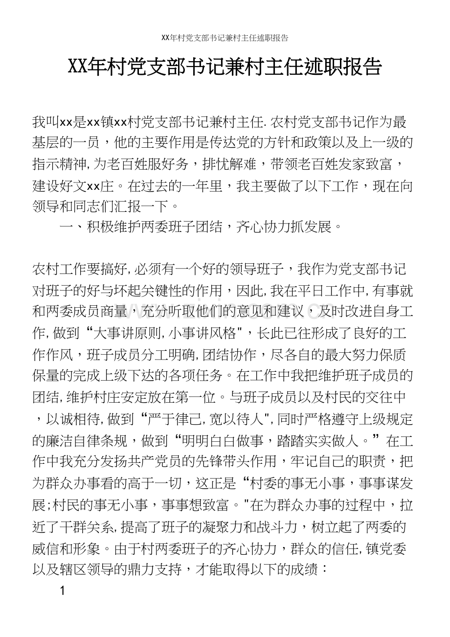 XX年村支部书记兼村主任述职报告.docx_第2页