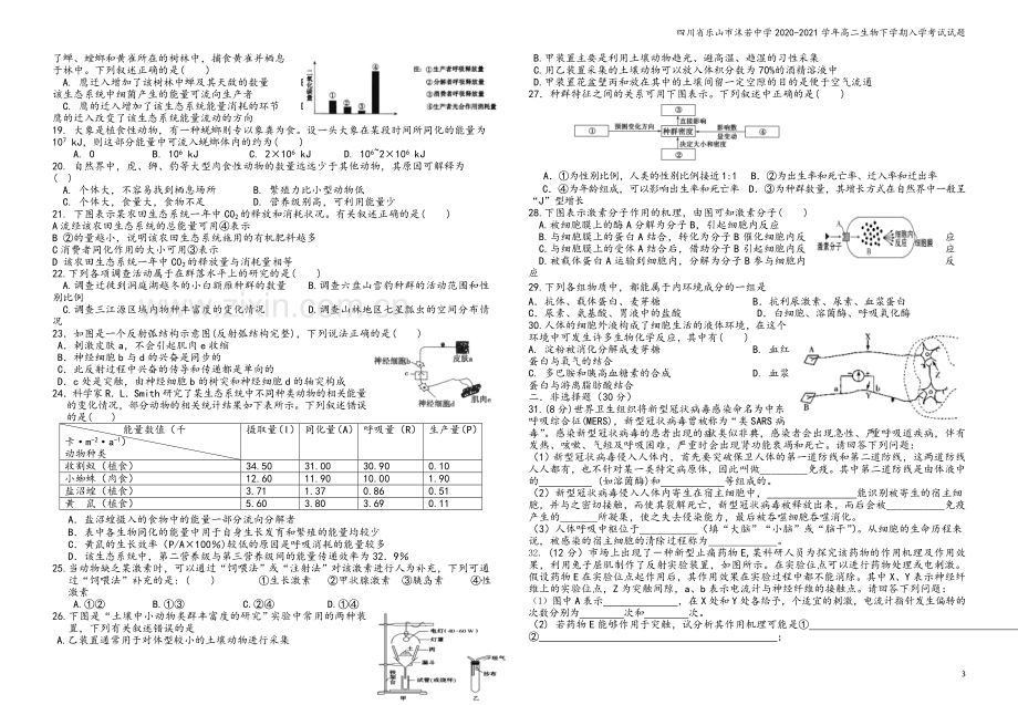 四川省乐山市沫若中学2020-2021学年高二生物下学期入学考试试题.doc_第3页