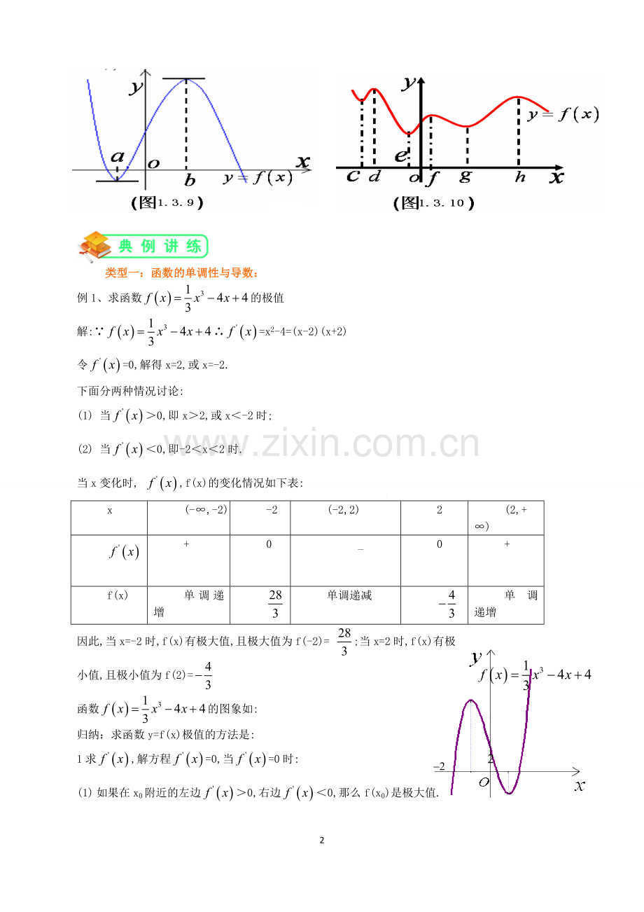 人教版高数选修2-2第4讲：函数的极值与导数(教师版).doc_第2页
